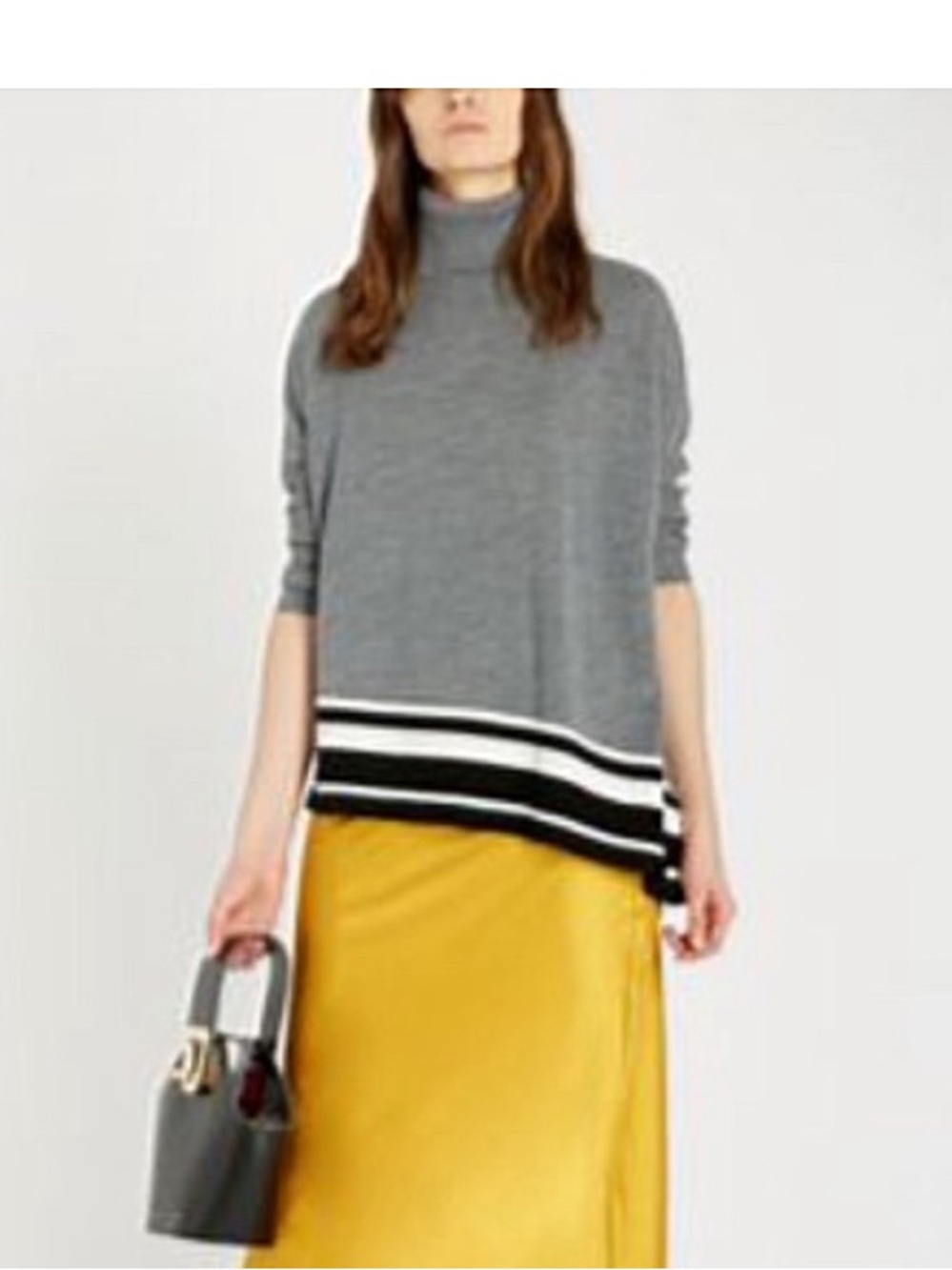 KAREN MILLEN M/L Charcoal Black Turtleneck Jumper Wool Sweater Asymmetrical